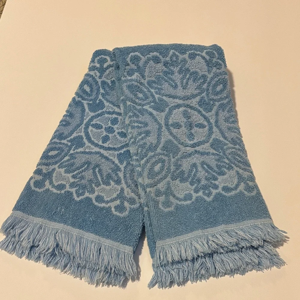 Vintage Sears Cotron Blue Hand Towels Set of Two Made in USA